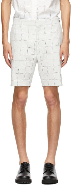 Fendi White Wool Punched Check Shorts - Short de contrôle perforé de laine blanche Fendi - 펜디 화이트 양모 펀치 수표 반바지