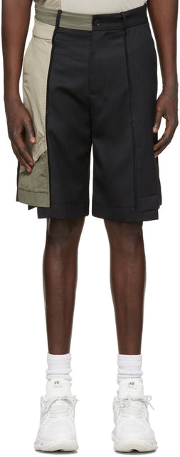 Feng Chen Wang Black Paneled Shorts - Short lambris noir Feng Chen Wang - Feng Chen Wang Black Panel Shorts.