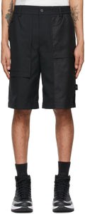 Feng Chen Wang Black Wool Paneled Shorts - Short lambris en laine de Feng Chen Wang Wang - Feng Chen Wang Black Wool Paneled Shorts