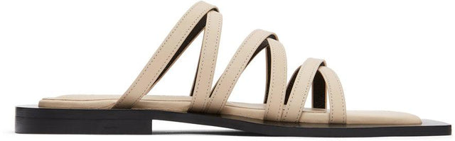 Flat Apartment Beige Wide Sole Strappy Sandals - Appartement plat Beige large Soldes Sandals à lanières - 플랫 아파트 베이지 와이드 솔 슈프리프 샌들