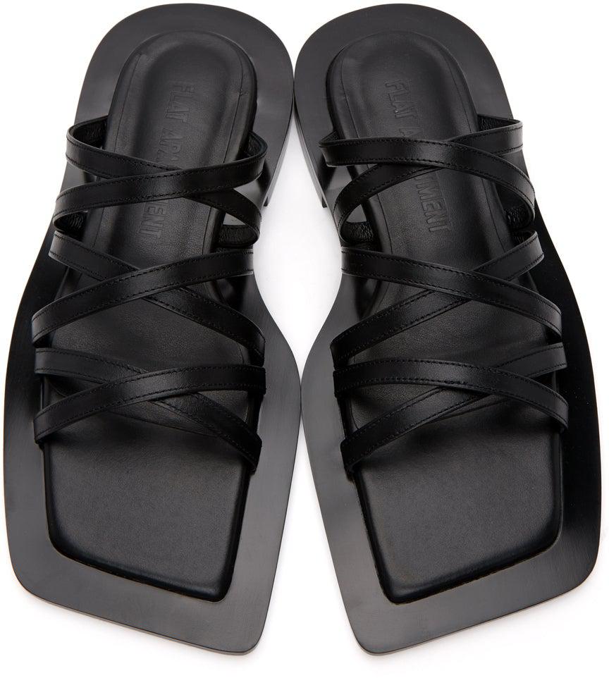 Flat Apartment Black Wide Sole Strappy Sandals
