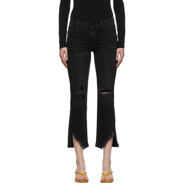 Frame Black Denim 'Le High Straight' Side Fray Jeans - Cadre Denim Noir 'Le High Light' Côté Cray Jeans - 프레임 블랙 데님 '르 하이 스트레이트'사이드 Fray 청바지