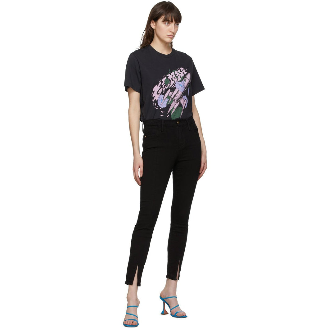 Frame Black 'Le High Skinny' Front Split Jeans