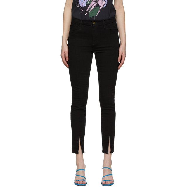 Frame Black 'Le High Skinny' Front Split Jeans