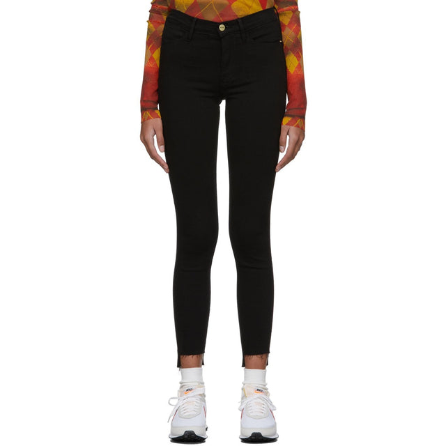 Frame Black 'Le High Skinny' Raw Stagger Jeans - Cadre Black 'Le High Skinny' Stub Stagger Jean - 프레임 블랙 '르 하이 스키니'익지 않는 슈터 청바지