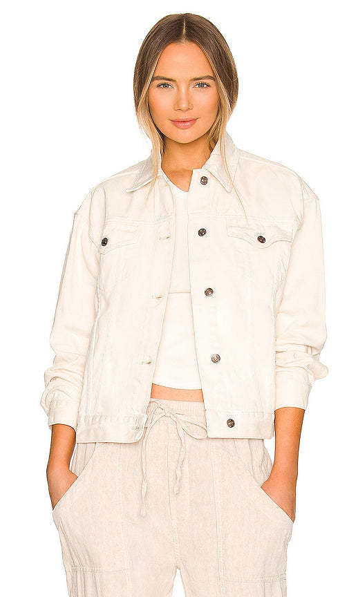 Free People Jolene Trucker Denim Jacket in Cream Personnes gratuites Jolene Trucker Denim Veste en crème 自由人Jolene卡车司机牛仔夹克奶油