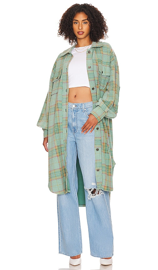 Free People Plaid Long Ruby Jacket in Sage Personnes gratuites à carreaux longs veste rubis dans le sage 自由人格子长红宝石夹克在圣人