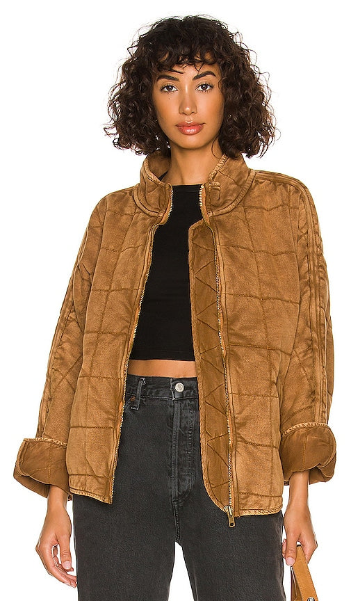 Free People x We The Free Dolman Quilted Knit Jacket in Tan Personnes libres x nous la veste en tricot matelassé Dolman gratuit en bronzage 自由人x我们免费的多尔曼缝针织外套