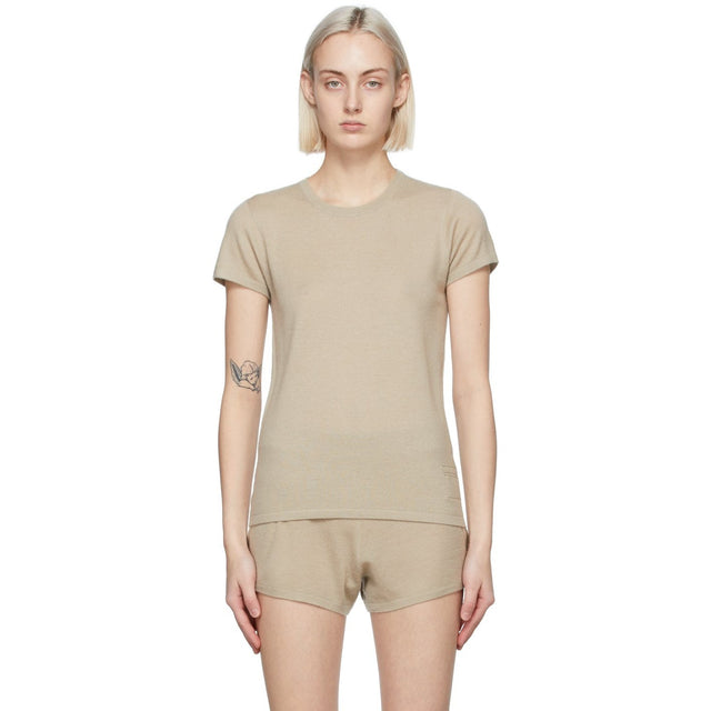 Frenckenberger Beige Cashmere Perfect T-Shirt - Frenckenberger Beige T-shirt parfait en cachemire - Frenckenberger 베이지 캐시미어 완벽한 티셔츠