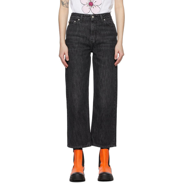 GANNI Black Washed High Waisted Cropped Jeans - Jeans coupés à taille haute hautes de Ganni Noir - 가니 블랙은 하이 웨이스트를 자른 청바지를 씻었습니다