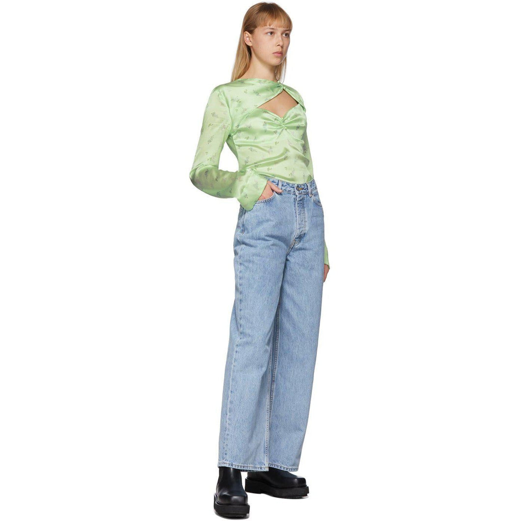 GANNI Blue Denim Low-Rise Jeans - Jeans à faible hauteur de Denim de Ganni - 가니 블루 데님 저층 청바지