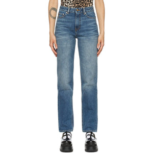 GANNI Blue High-Waisted Straight Jeans - Jean droit à taille haute de Ganni - Ganni Blue High-Waisted Straight 청바지