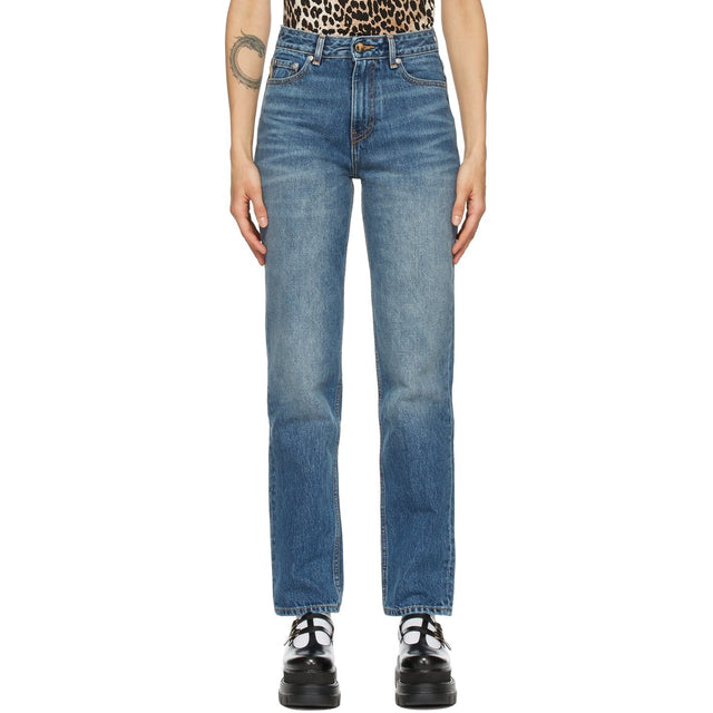 GANNI Blue High-Waisted Straight Jeans - Jean droit à taille haute de Ganni - Ganni Blue High-Waisted Straight 청바지