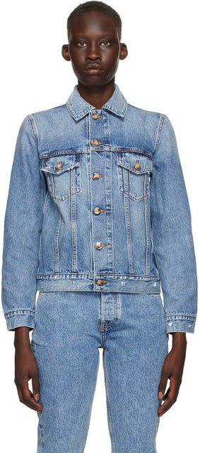 GANNI Blue Overwashed Denim Jacket - Veste de denim au-dessus de Ganni Blue - 가니 블루는 데님 재킷을 지나치게 쳤다