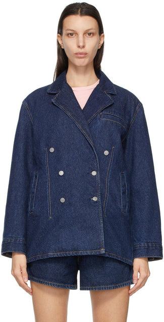 GANNI Navy Levi's Edition Denim Oversized Double-Breasted Jacket - Ganni Navy Veste à double boutonnage Denim Denim Denim - Ganni Navy Levi 's Edition 데님 대형 더블 브레스트 재킷