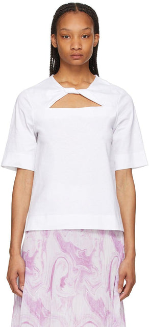 GANNI White Twist T-Shirt - T-shirt Twist White Ganni - 개니 화이트 트위스트 티셔츠