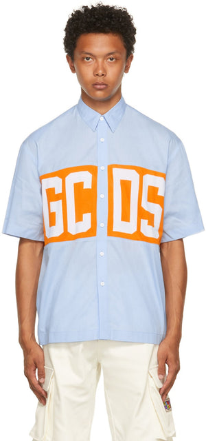 GCDS Blue Knit Logo Short Sleeve Shirt - Chemise à manches courtes en tricot bleue GCDS - GCD 파란색 니트 로고 짧은 소매 셔츠