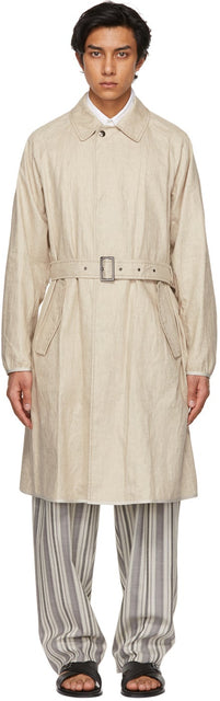 Giorgio Armani Beige Coated Linen Trench Coat - Giorgio Armani Beige Trench Coat - Giorgio Armani Beige 코팅 리넨 트렌치 코트