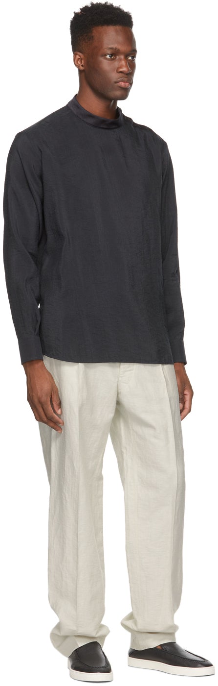Giorgio Armani Black Silk Whipcord Shirt