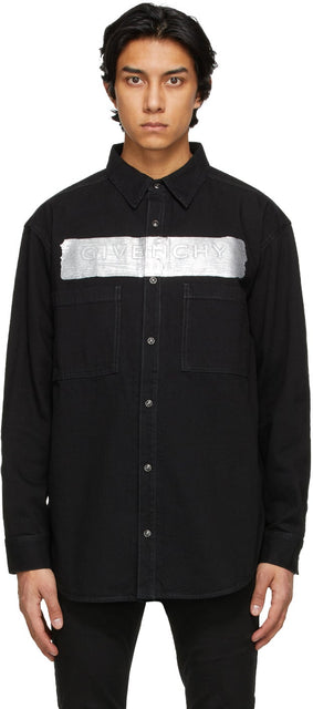 Givenchy Black Denim Logo Shirt - Logo Denim Noir Givenchy - Givenchy 블랙 데님 로고 셔츠
