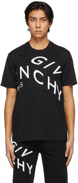 Givenchy Black Embroidered Refracted Logo T-Shirt - T-shirt Logo réfracté de Givenchy Black Brodé - Givenchy 블랙 수 놓은 굴절 로고 티셔츠