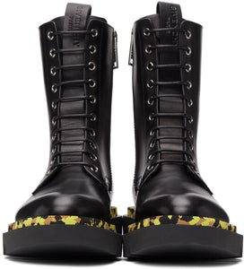 Givenchy Black Leather Camo Combat Lace-Up Boots