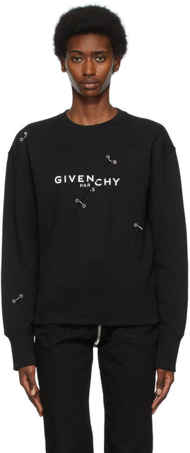 Givenchy Black Metal Detailing Logo Sweatshirt - Sweat-shirt de détail en métal noir de Givenchy - Givenchy 검은 금속 세부 로고 스웨터를 자세히 설명합니다