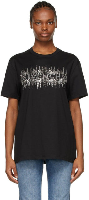 Givenchy Black Rhinestone Logo Masculine T-Shirt - T-shirt masculin de logo de strass noire Givenchy - Givenchy Black Rhinestone 로고 Masculine T 셔츠