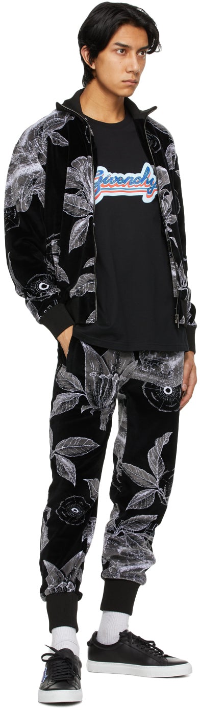 Givenchy Black Velvet Floral Schematics Lounge Pants