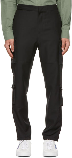 Givenchy Black Wool Patch Cargo Pants - Pantalon de cargaison en laine noire Givenchy - 지방시 검은 양모 패치화물 바지