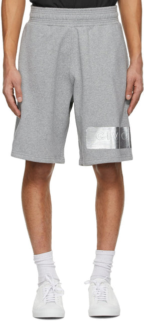 Givenchy Grey Logo Latex Band Shorts - Short de bande de latex de logo gris Givenchy - GIVENCHY 회색 로고 라텍스 밴드 반바지
