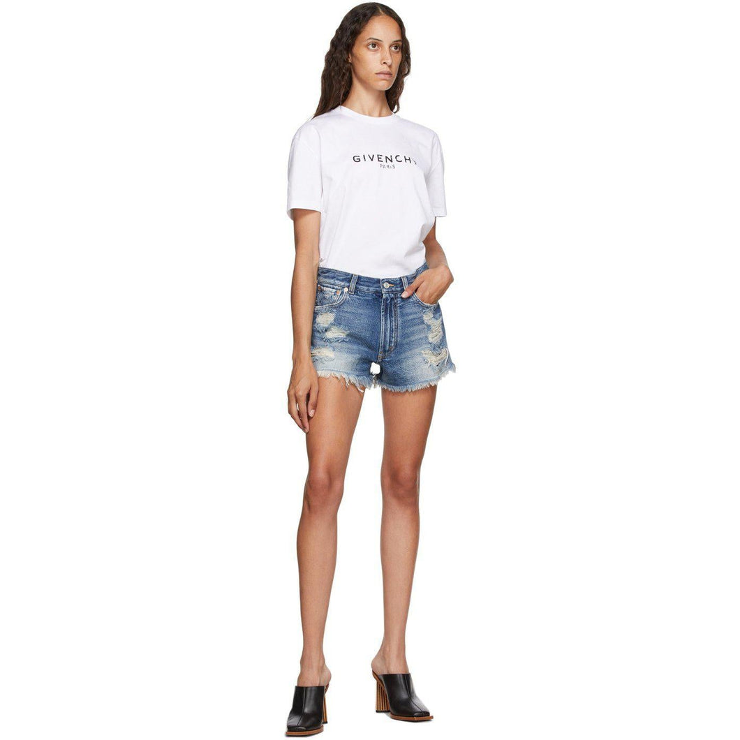 Givenchy Indigo Denim Ripped Shorts - Short arnaqué Denim Givenchy Indigo Denim - 지방시 인디고 데님은 반바지를 찢어 냈습니다