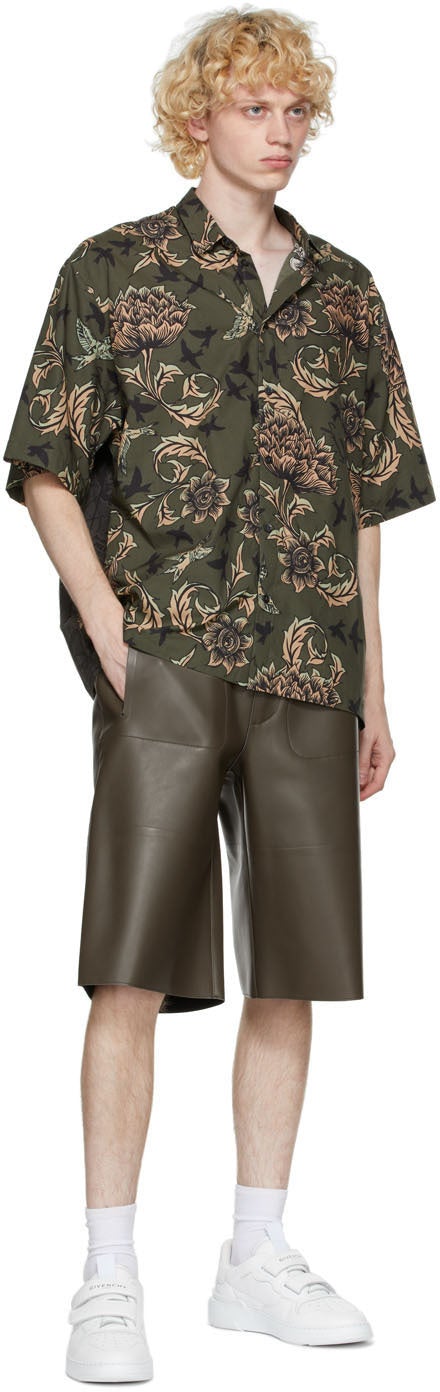 Givenchy Khaki Leather Bonded Bermuda Shorts