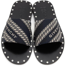 Givenchy Navy Jacquard Chain Mules - Mules de chaîne Jacquard Givenchy Navy Jacquard - 지방시 네이비 자카드 체인 노새
