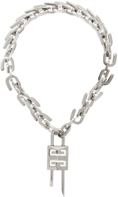 Givenchy Silver Padlock G Link Necklace - Collier Givenchy Silver Cadlock G - 지방시 실버 자물쇠 G 링크 목걸이