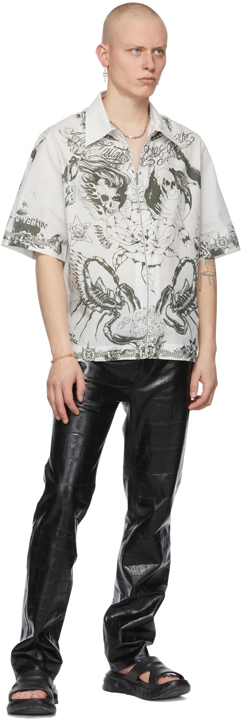 Givenchy Taupe Poplin Printed Short Sleeve Shirt