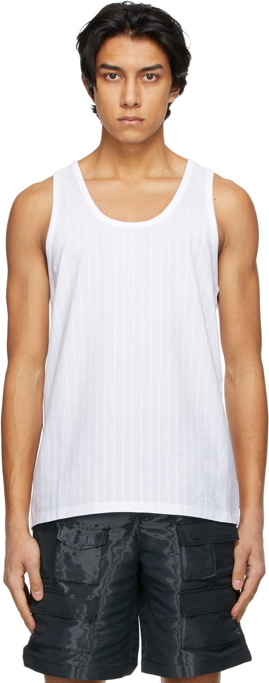 Givenchy White Pinstripe Tank Top - Débardeur de pinstripe blanc Givenchy - 지방시 화이트 핀 스트라이프 탱크 탑