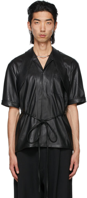GmbH Black Leather Latif Short Sleeve Shirt - Chemise à manches courtes en cuir noir GmbH - GmbH 블랙 가죽 Latif 짧은 소매 셔츠