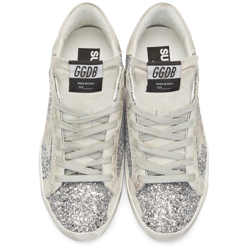 Golden Goose SSENSE Exclusive Silver Glitter Superstar Sneakers - Golden Goose Ssense Stust Armitter Superstar Superstar - 황금 거위 스시센스 독점적 인 실버 반짝이 superstar 운동화