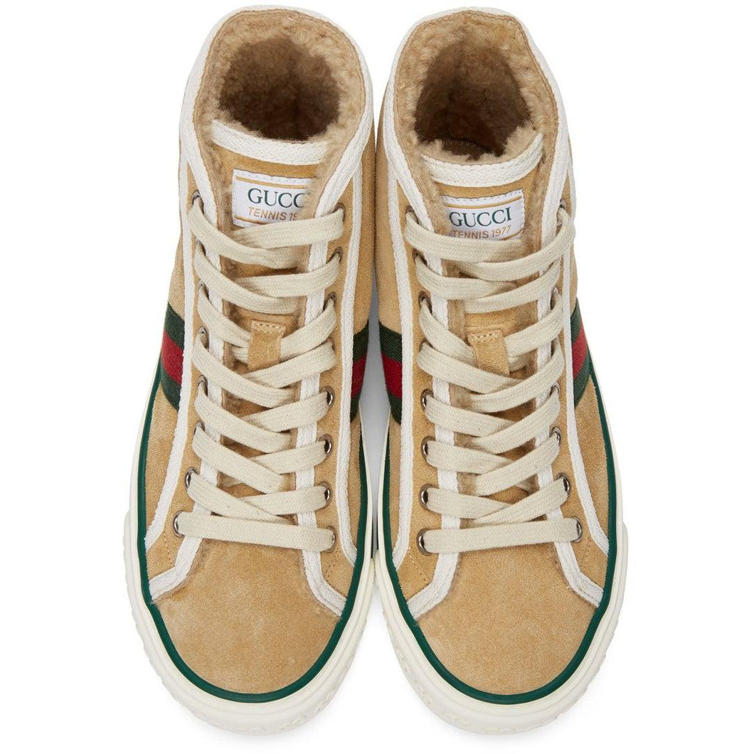Gucci Beige Suede 'Gucci Tennis 1977' High-Top Sneakers