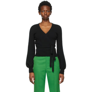 Gucci Black Cashmere Tie-Waist V-Neck Sweater - Gucci Noir Cashmere Cravate Taille V-Col V - 구찌 블랙 캐시미어 타이 - 허리 V 넥 스웨터