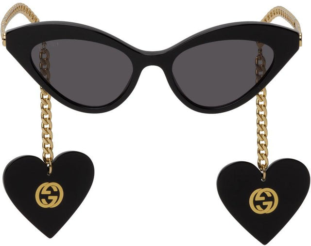 Gucci Black Chain Cat-Eye Sunglasses - Lunettes de soleil à la chaîne noire de Gucci - 구찌 블랙 체인 고양이 눈 선글라스
