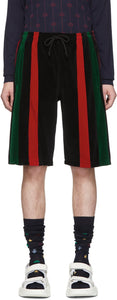 Gucci Black Chenille Signature Stripe Shorts - Short à rayures Signature Gucci Noir Chenille - 구찌 블랙 셔닐 실 스트 라이프 반바지