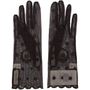 Gucci Black Embroidered Tulle GG Gloves