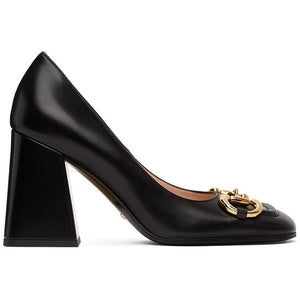 Gucci Black Horsebit Heels - Gucci Black Harkit talons - 구찌 블랙 제버 발 뒤꿈치