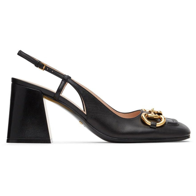 Gucci Black Horsebit Slingback Mid Heels - Gucci Black Harkit Slingback à miel - Gucci 블랙 Horsebit Slingback 힐 힐