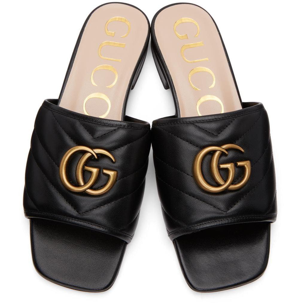 Gucci Black MatelassÃ© GG Jolie Sandals