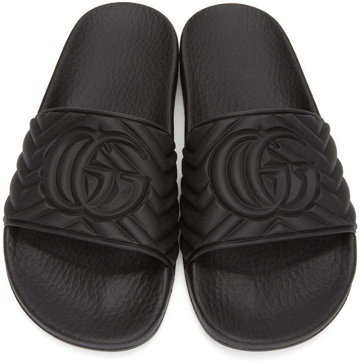 Gucci Black MatelassÃ© Slides - Gucci Noir MatelassÃ © Diapositures - gucci 블랙 matelassÃ © 슬라이드