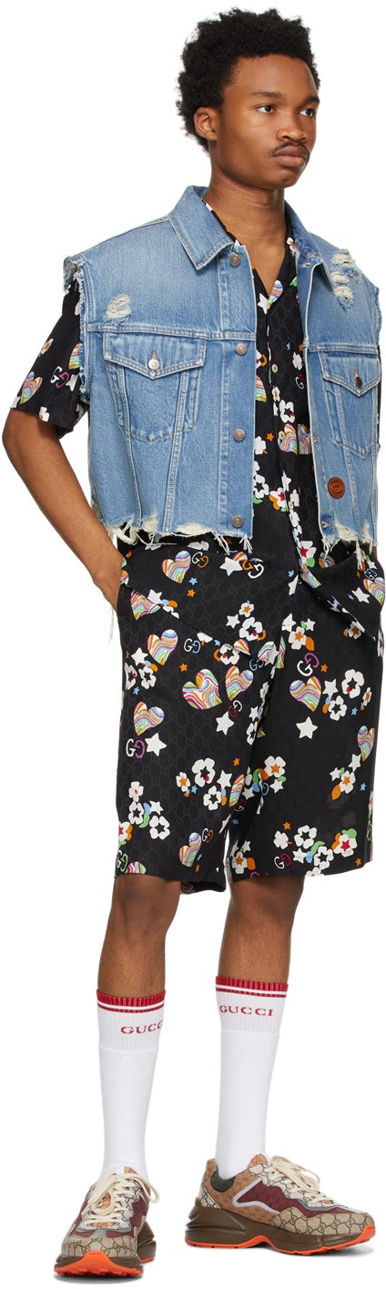 Gucci Black Silk GG Graphic Shirt