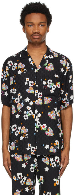 Gucci Black Silk GG Graphic Shirt - Chemise graphique GUCCI BLACK SILK GG - 구찌 블랙 실크 GG 그래픽 셔츠